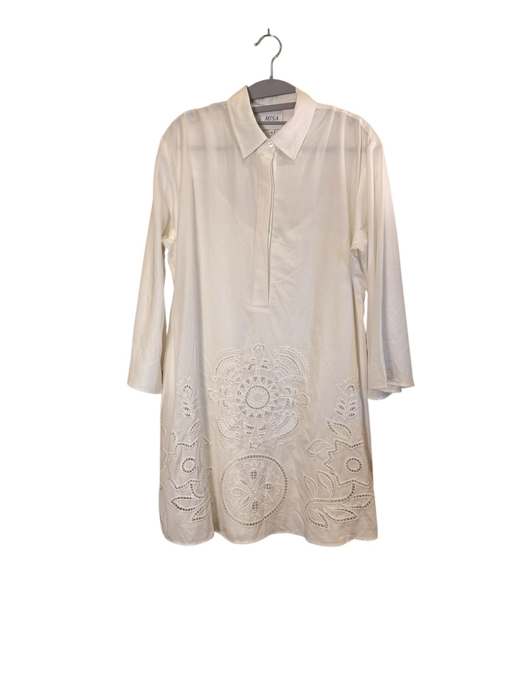 MISA Women’s Matias Embroidered Minimalist Tunic Mini Dress in White sz M
